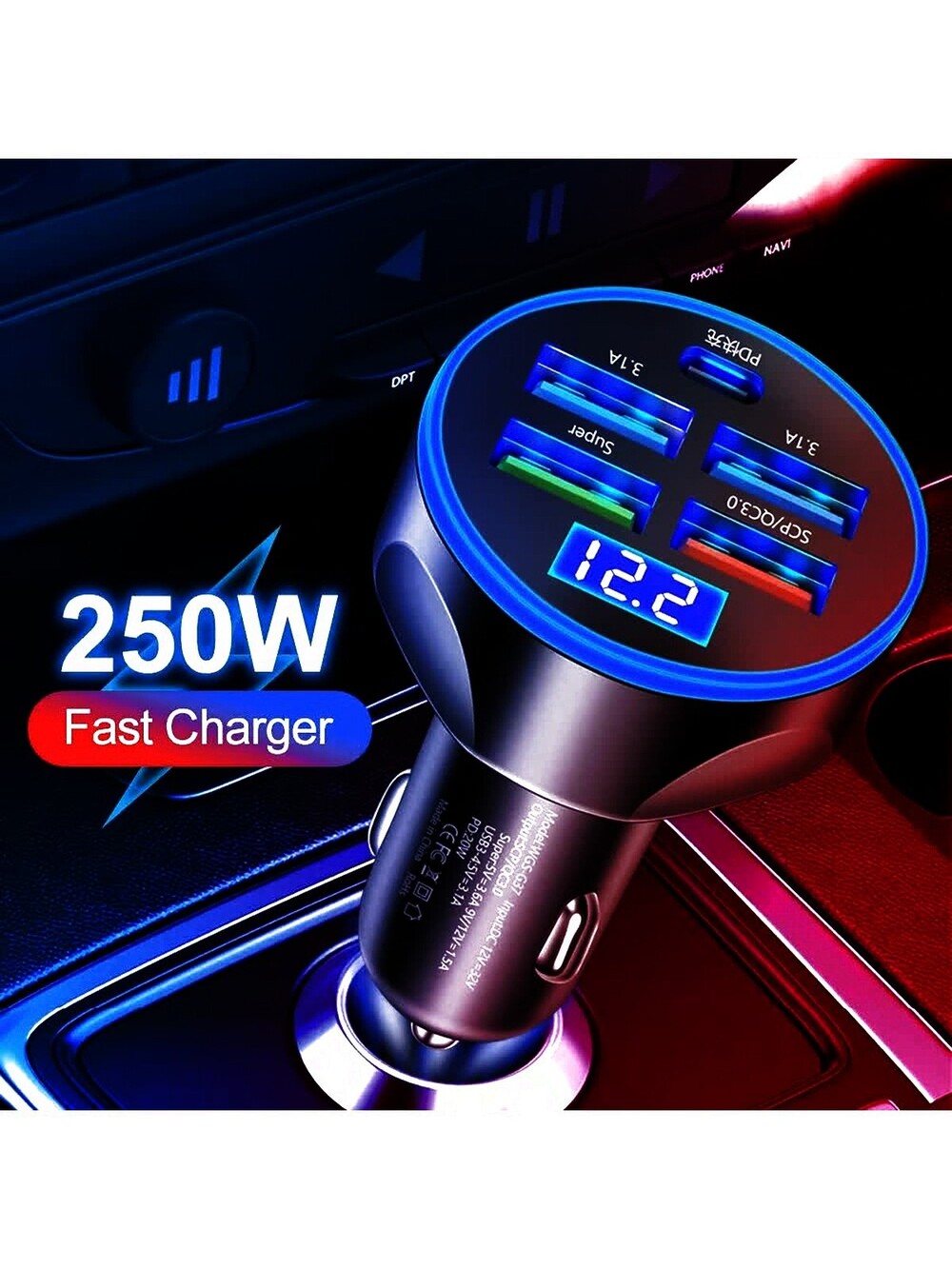 4usb PD 250W Car Charger Type C Fast Charging Auto Mobile Phone Adapter For i...